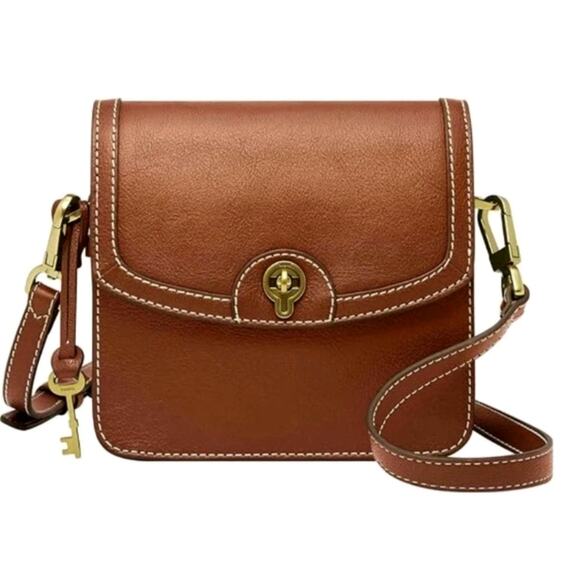 Fossil AINSLEY SMALL CROSSBODY Leather Shoulder Bag Purse Medium Brown NWT $195 - Picture 1 of 9